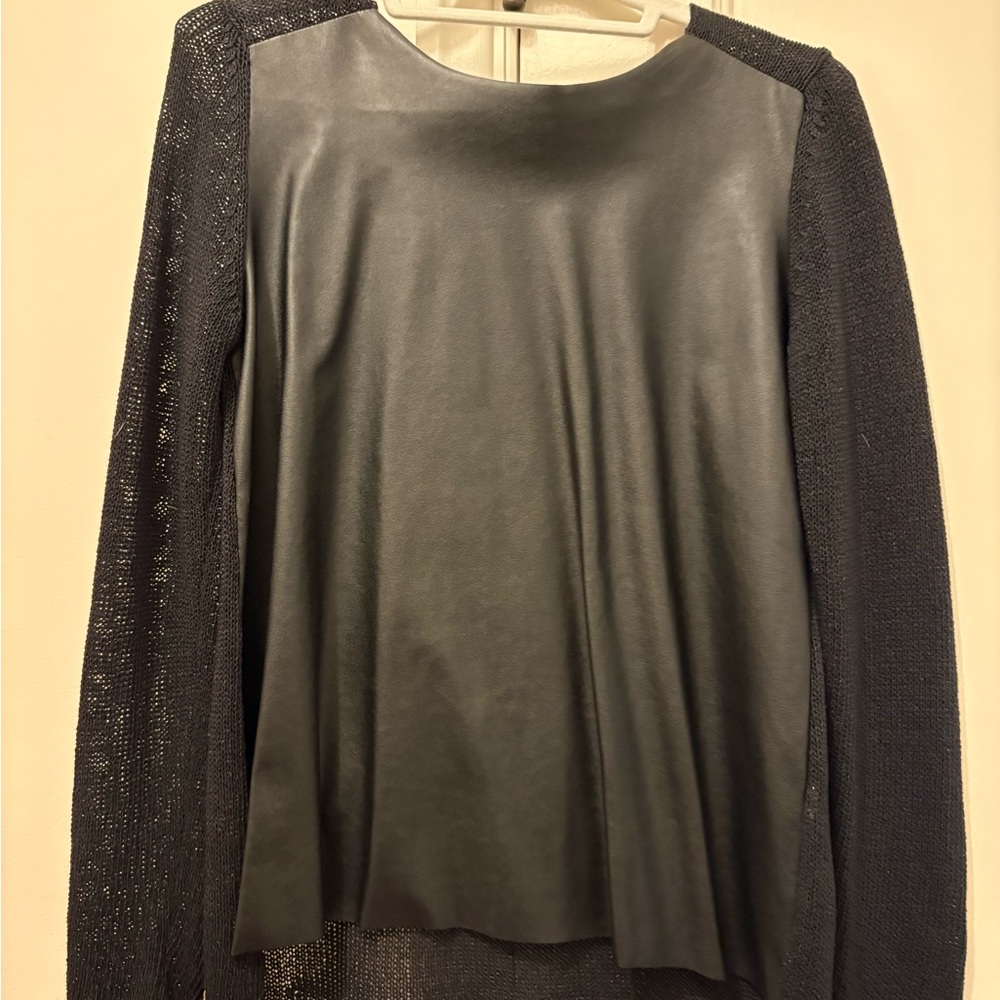 Zara Black Faux Leather and Knit Long Sleeve Top